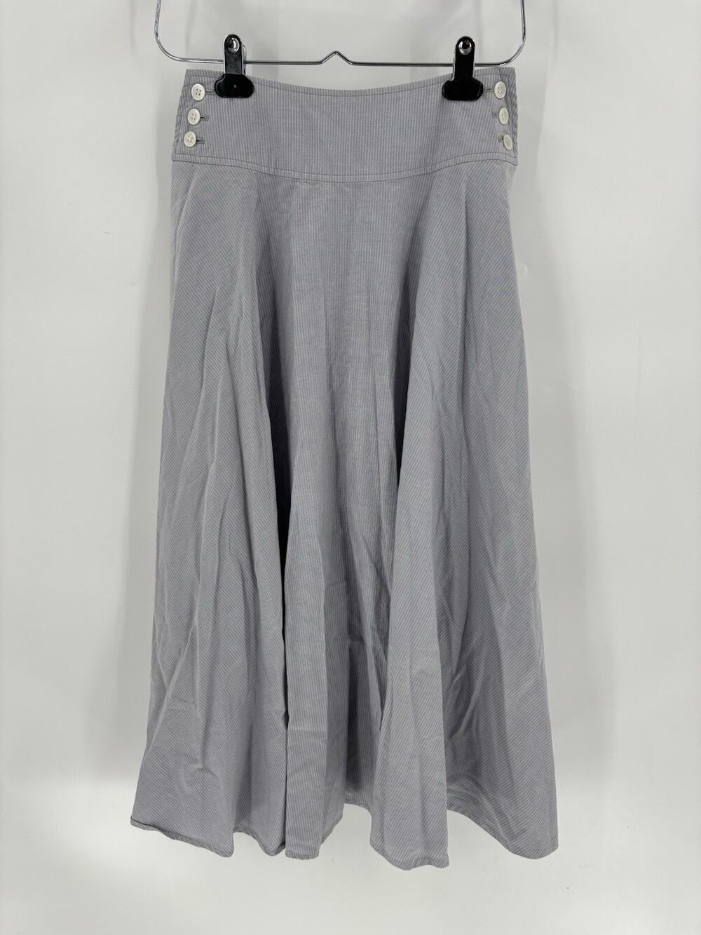 Vintage Perry Ellis Skirt Womens 4 Blue White Pinstriped 90s Cotton Midi Pockets